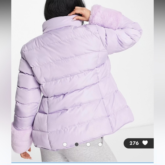 Asos Threadbare lilac purple ski snow puffer jacket faux fur cuffs - Picture 2 of 6